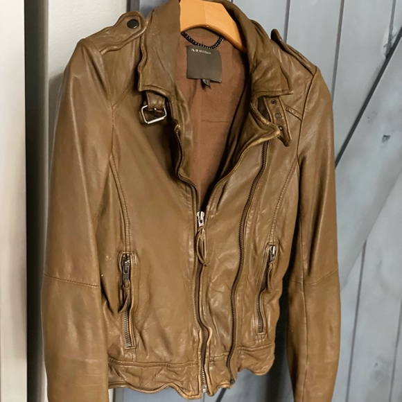 MUUBAA Fitted Leather Jacket Mustard Yellow US 2 - Picture 3 of 8